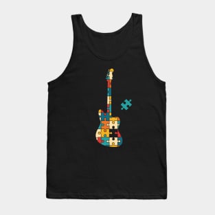 Retro Style Puzzle Offset Style Electric Guitar Silhouette Tank Top